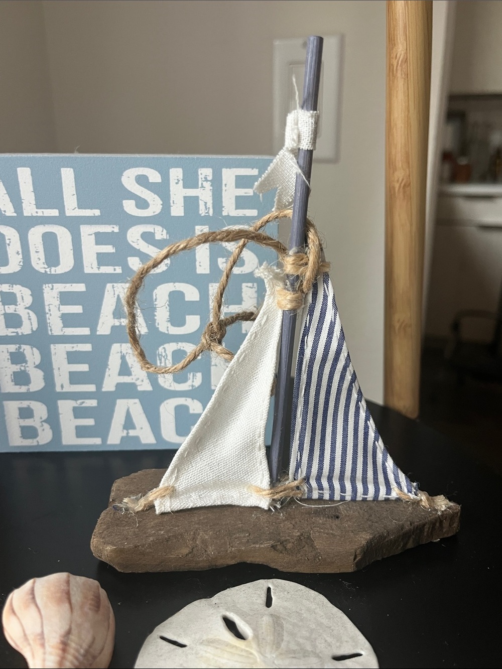 Handmade sailboat holiday ornament